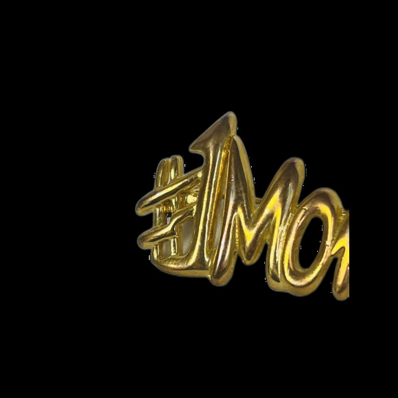 #1 MOM Gold Tone Vintage Brooch Pin 2" Mother Love Number ONE Mom Gift - Picture 3 of 7